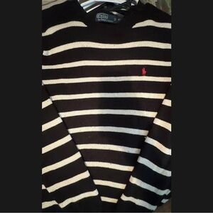 Men’s Polo Ralph Lauren Stripped White Black Red Horse Knit Sweater  Size Xl